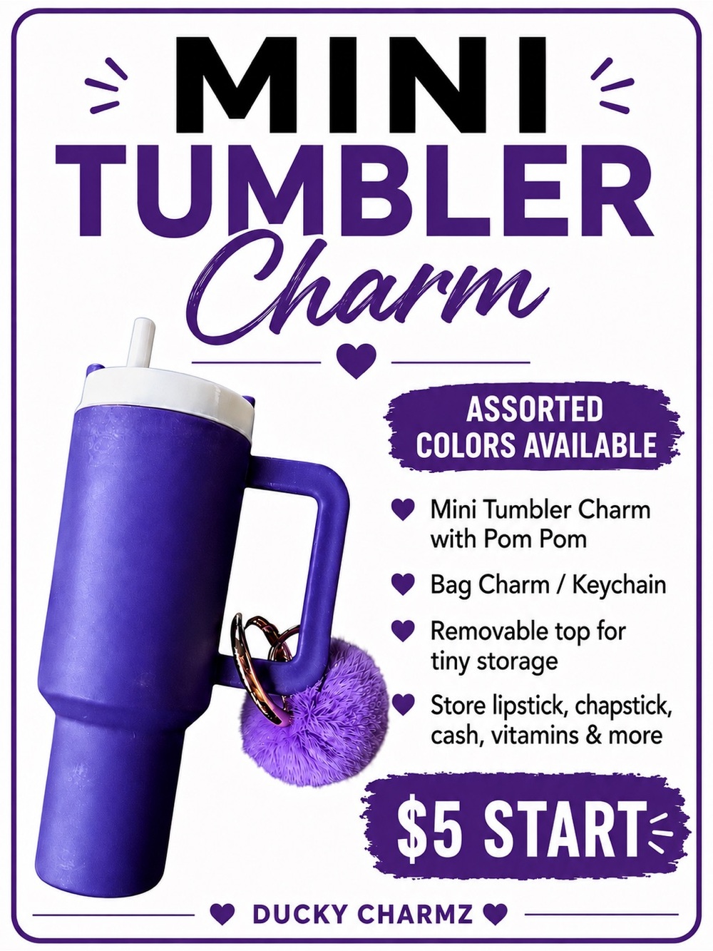 Mini Tumbler Charm Keychain - Assorted colors available